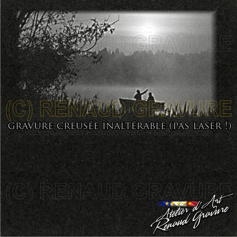 motif pêcheur en barque pour personnaliser votre plaque funéraire