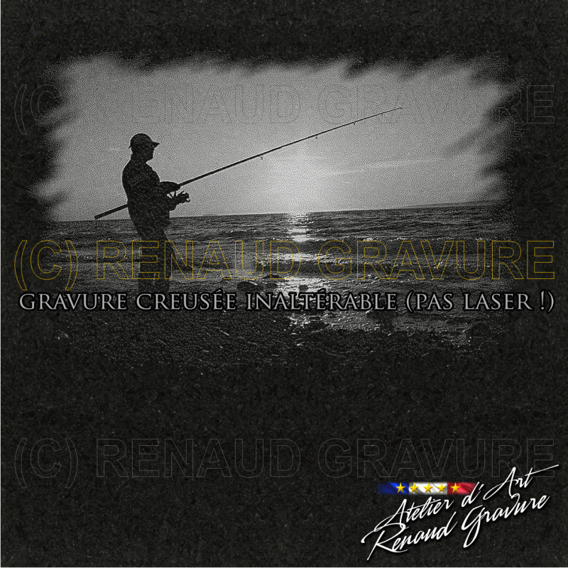 motif pêcheur à la plage pour personnaliser votre plaque funéraire