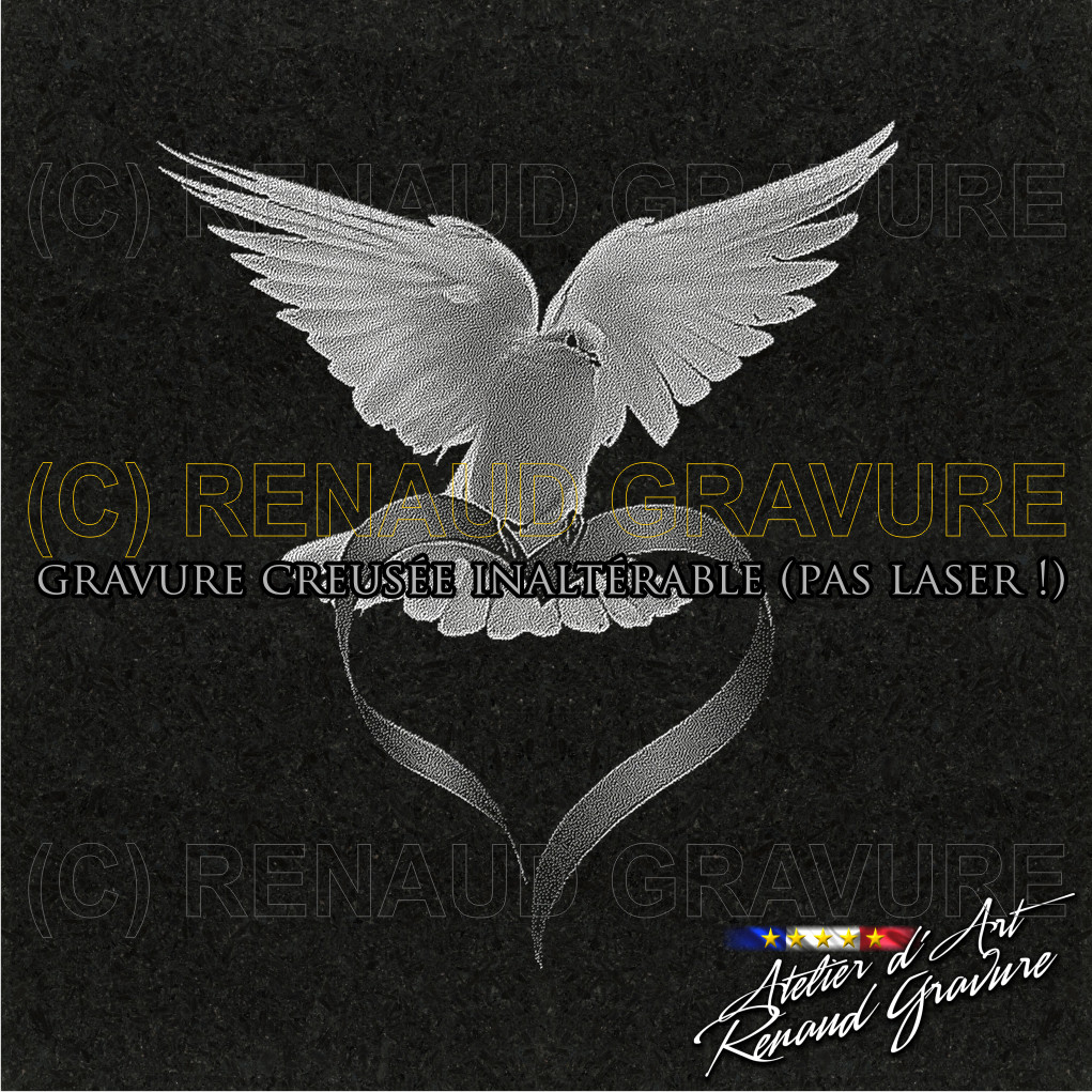 motif coeur et colombe pour personnaliser votre plaque funéraire