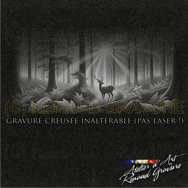 motif campagne avec cerf et forêt pour personnaliser votre plaque funéraire