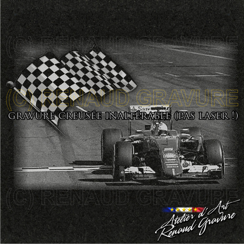 motif voiture de course, formule 1 sur circuit pour personnaliser votre plaque funéraire thème automobile