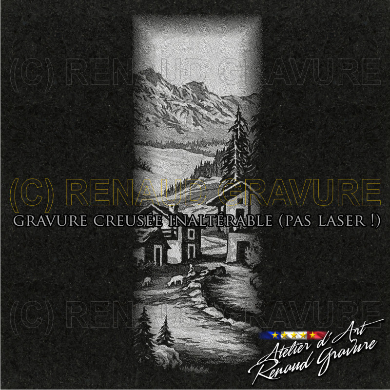motif montagnes pour personnaliser votre plaque funéraire avec village et chalets
