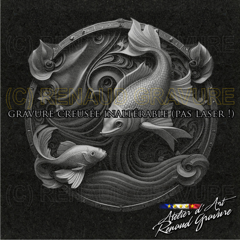 motif de deux poissons pour personnaliser votre plaque funéraire