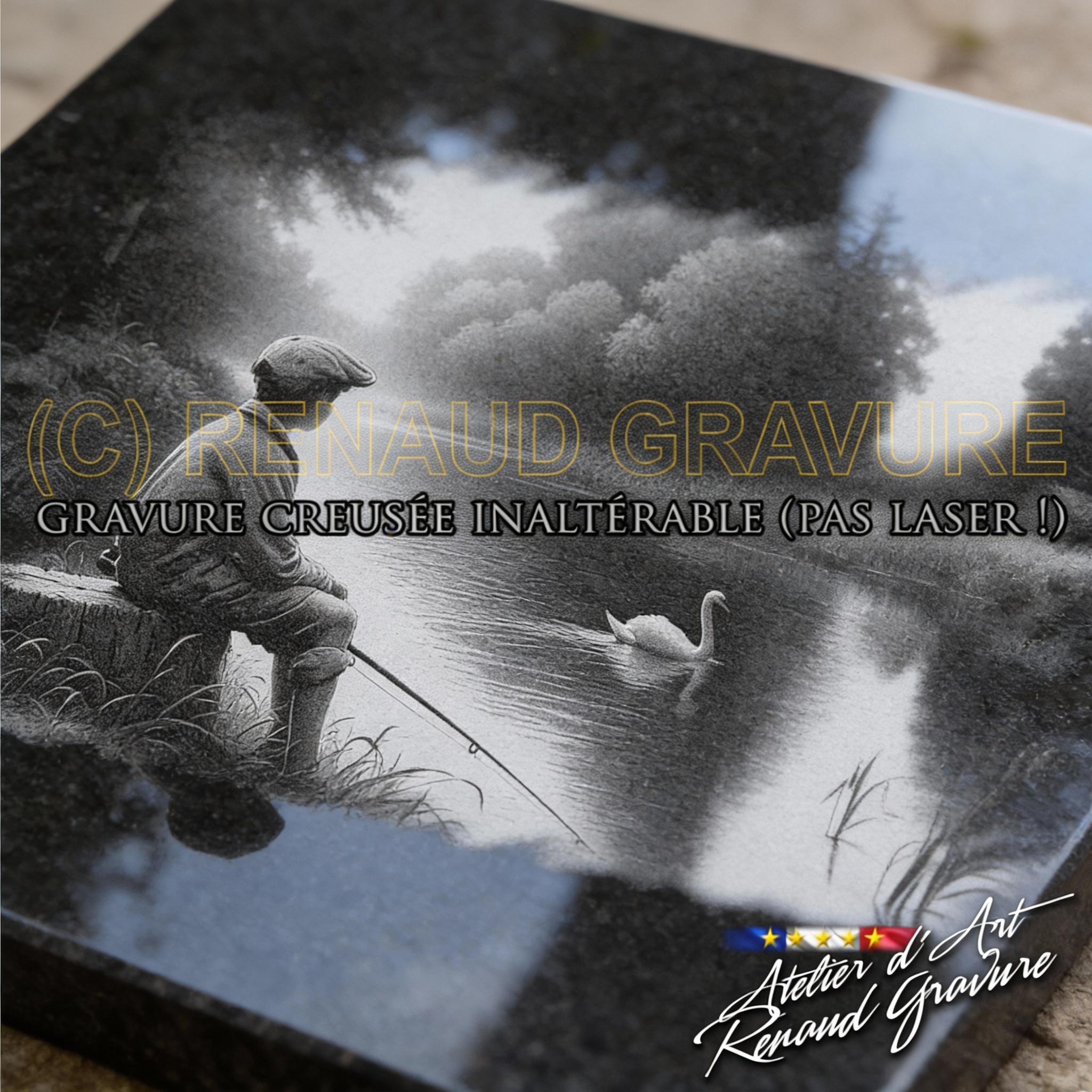 motif pêcheur pour personnaliser votre plaque funéraire haut de gamme