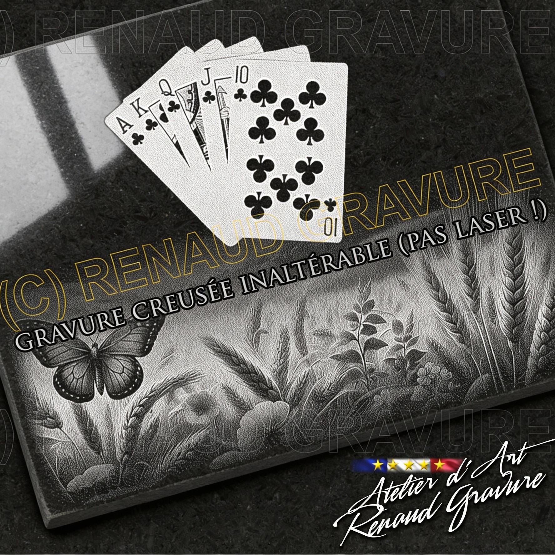 motif cartes à jouer pour personnaliser votre plaque funéraire belote, bridge ou poker