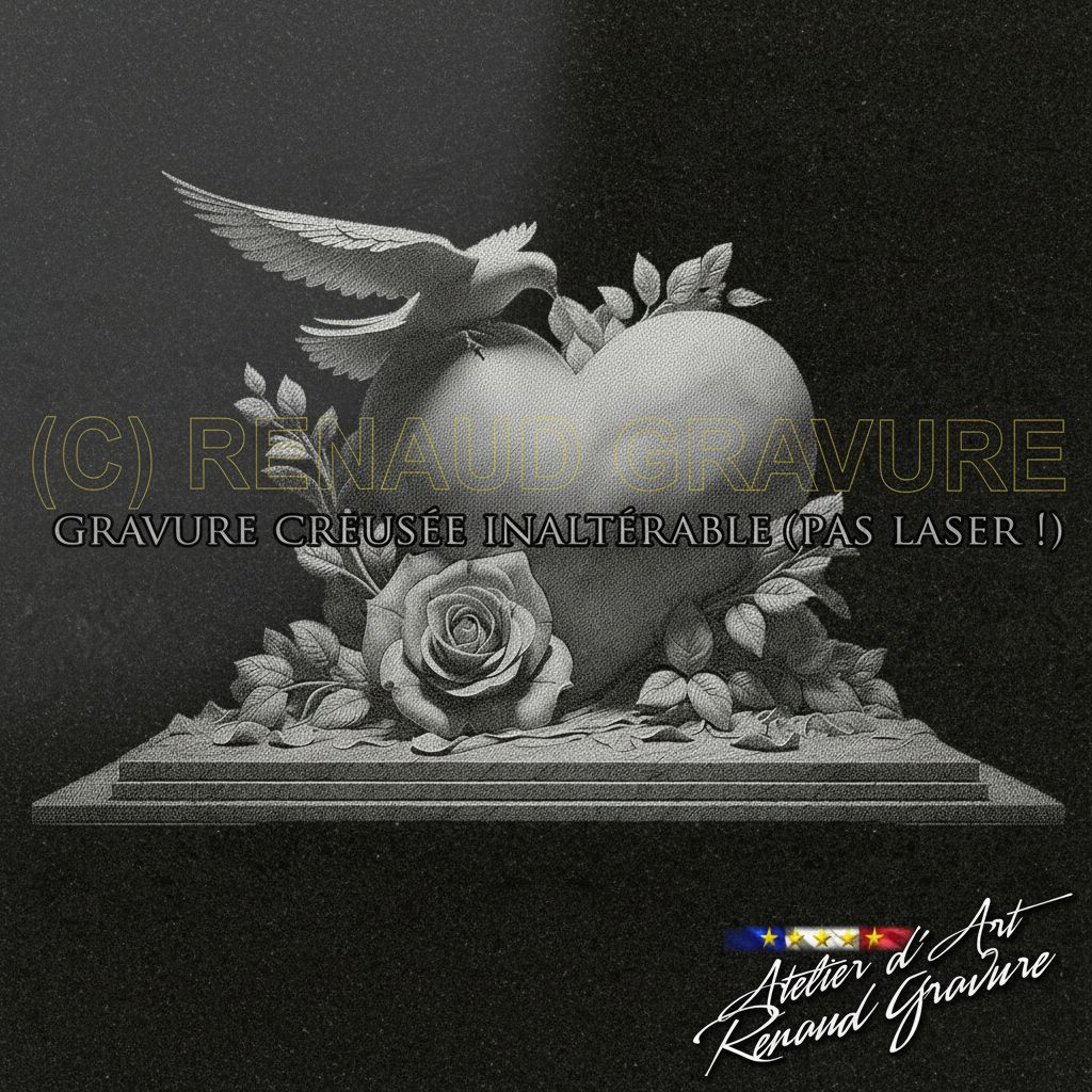 motif coeur et colombe pour personnaliser votre plaque funéraire