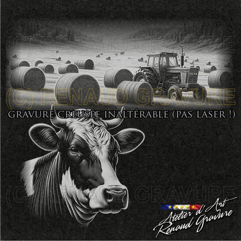 motifs Campagne et Vache pour personnaliser votre plaque funéraire de haute qualité