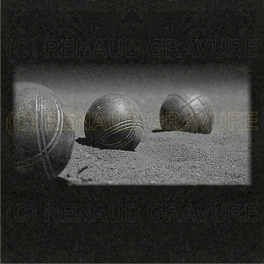 motif pétanque gravé sur une plaque de cimetière