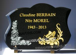 plaque de cimetière fleurs et dorure