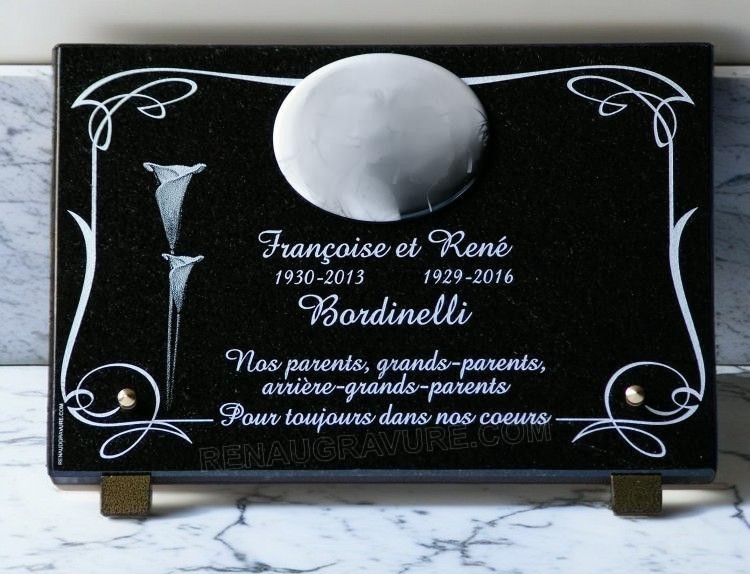 Plaque funeraire fleur et photo porcelaine