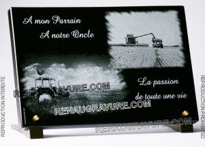 Plaque tombe agriculteur, fermier avec tracteur moissonneuse