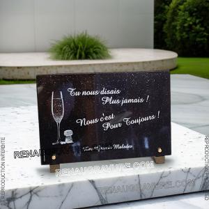 Plaque décès avec flute de champagne | RENAUD Gravure