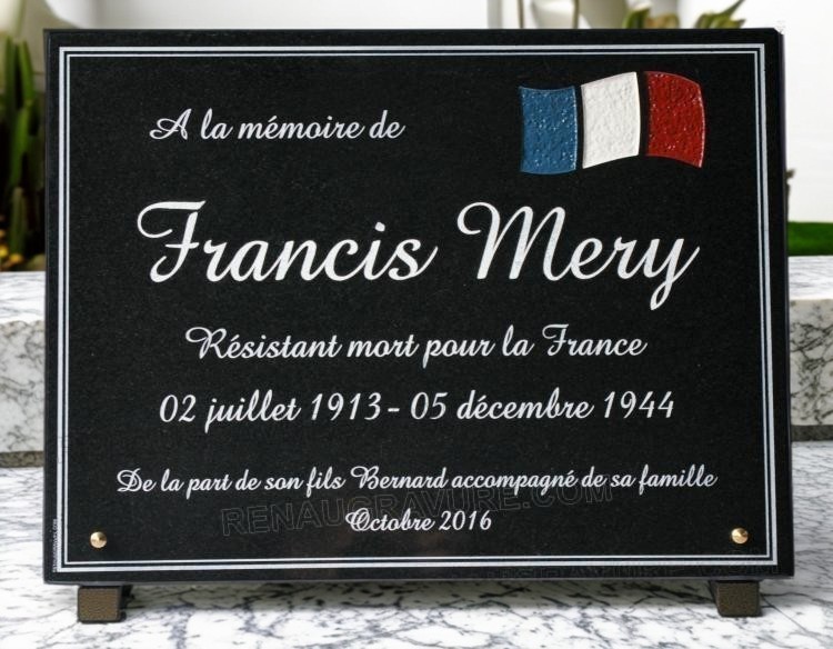 Plaque commémorative avec drapeau tricolors