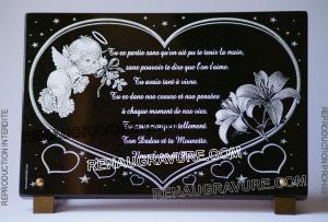 plaque funeraire fleurs et coeurs.