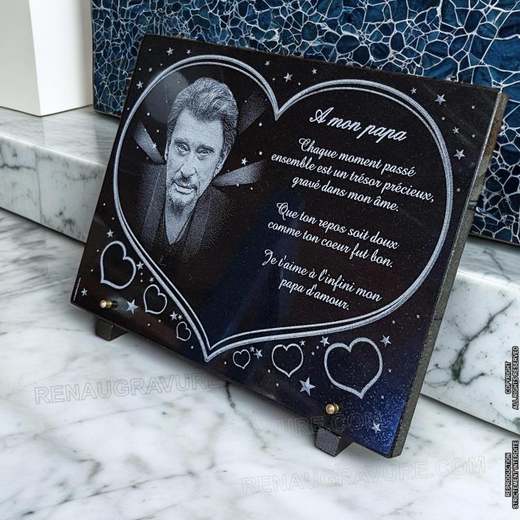 Plaque funéraire cœur Johnny Hallyday | Gravure d’art | Livraison rapide