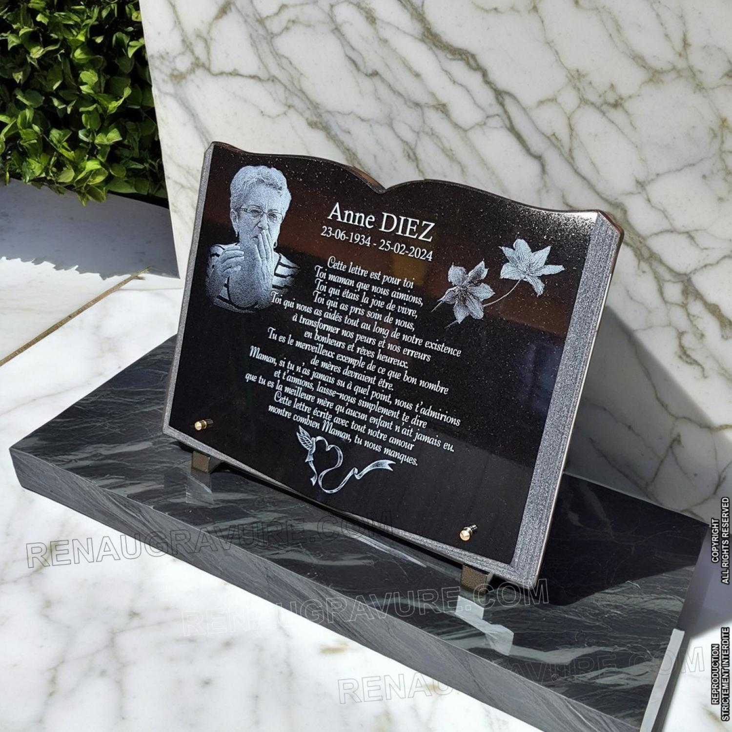 plaque funeraire forme livre