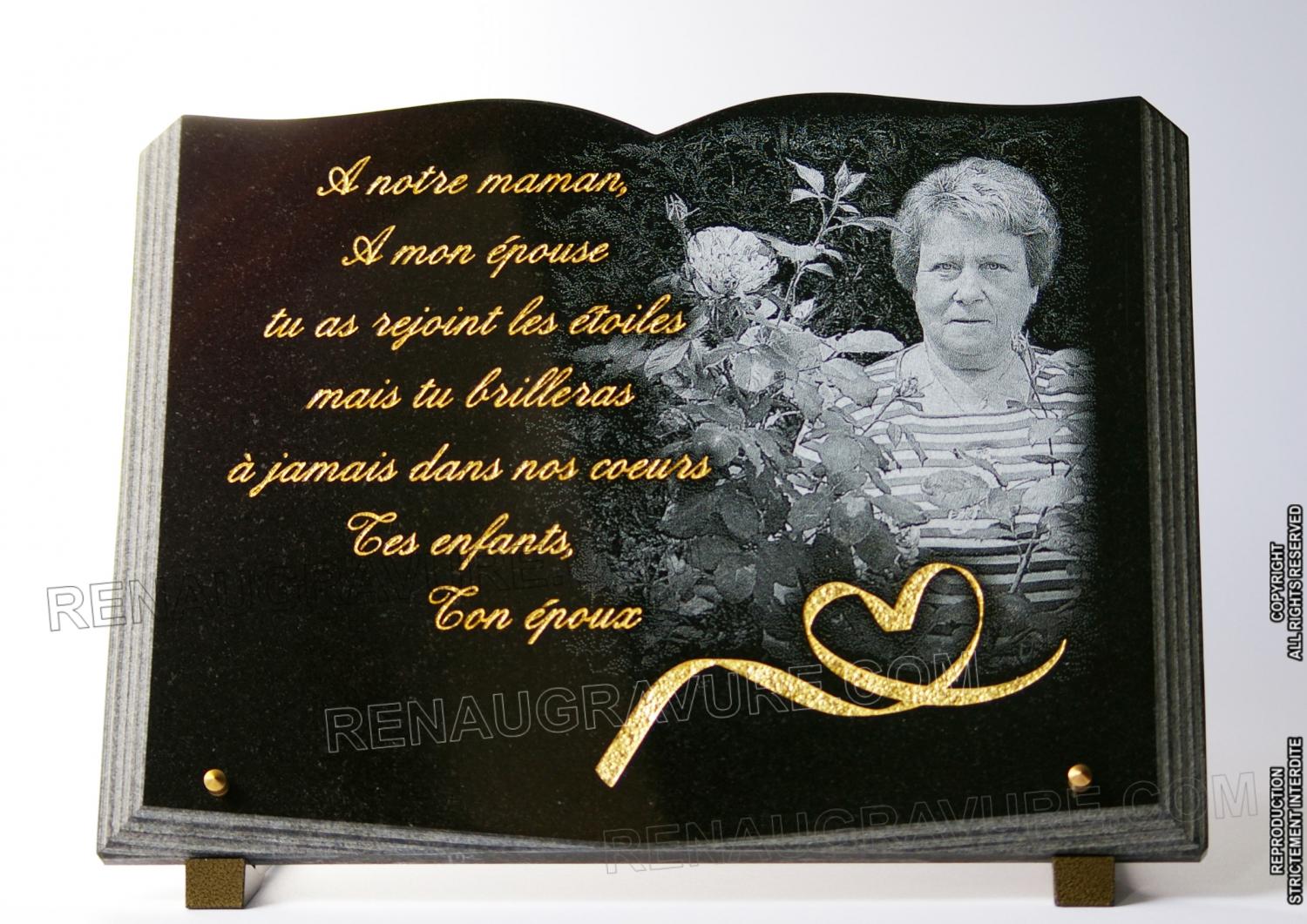 PLaque funeraire livre en granit avec photo