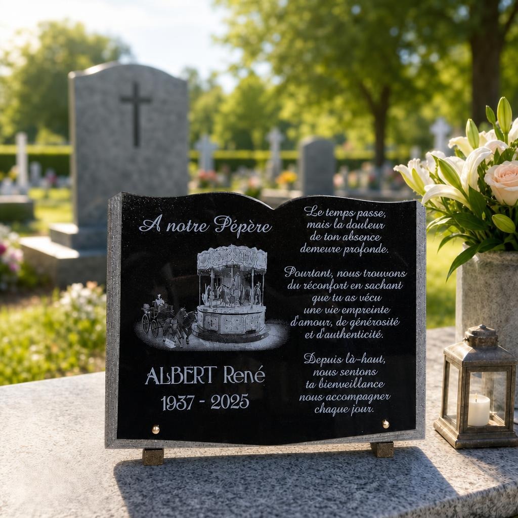 Plaque funéraire personnalisée pour un grand-père avec gravure carrousel