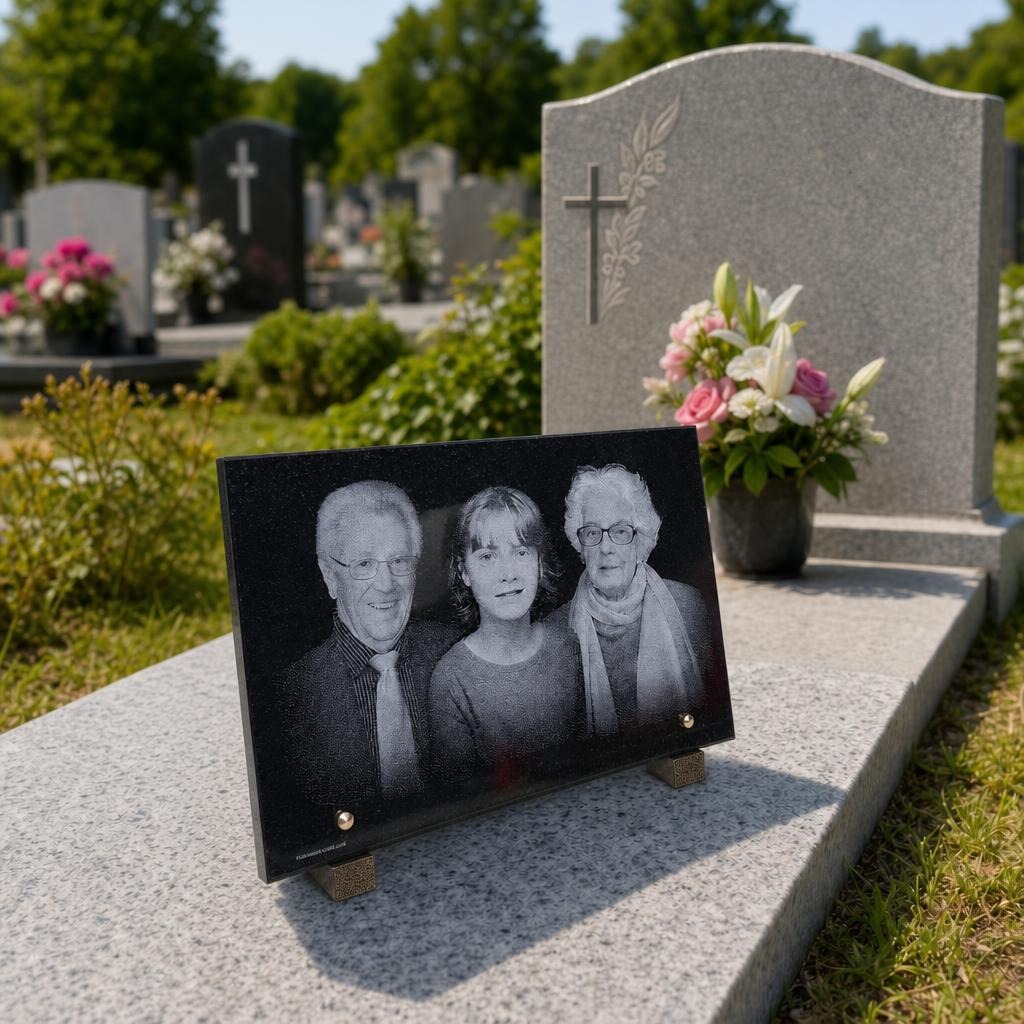 Plaque funéraire personnalisée avec portrait gravé