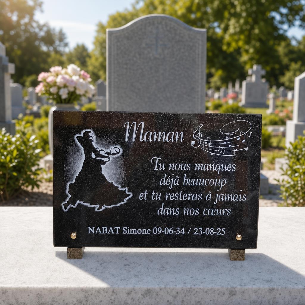 Plaque funéraire personnalisée pour maman avec gravure musicale