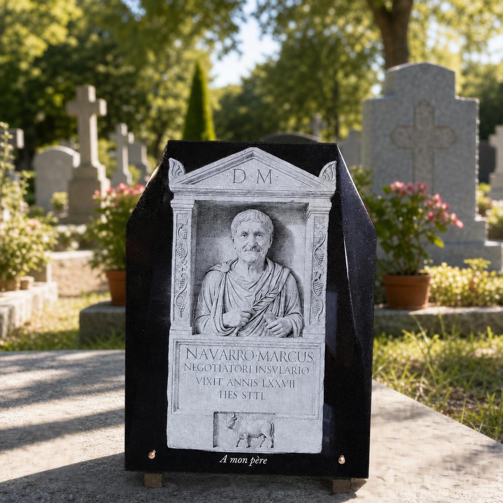 Plaque funéraire gravée style stèle romaine