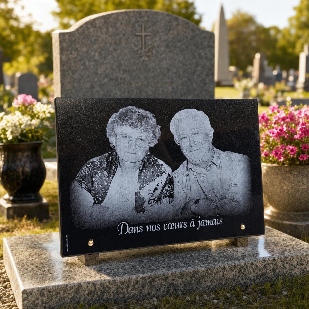 Plaque funéraire personnalisée avec gravure photo de couple