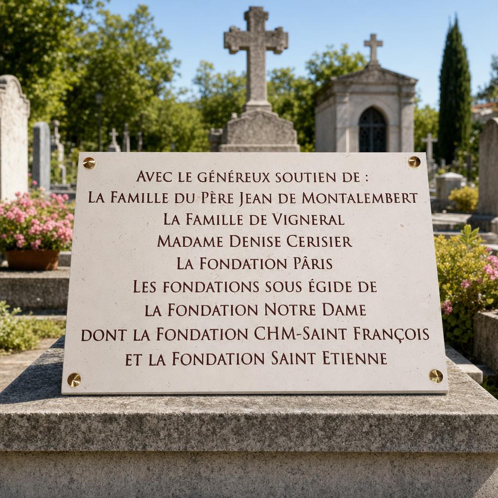 Plaque funéraire de remerciement en pierre claire
