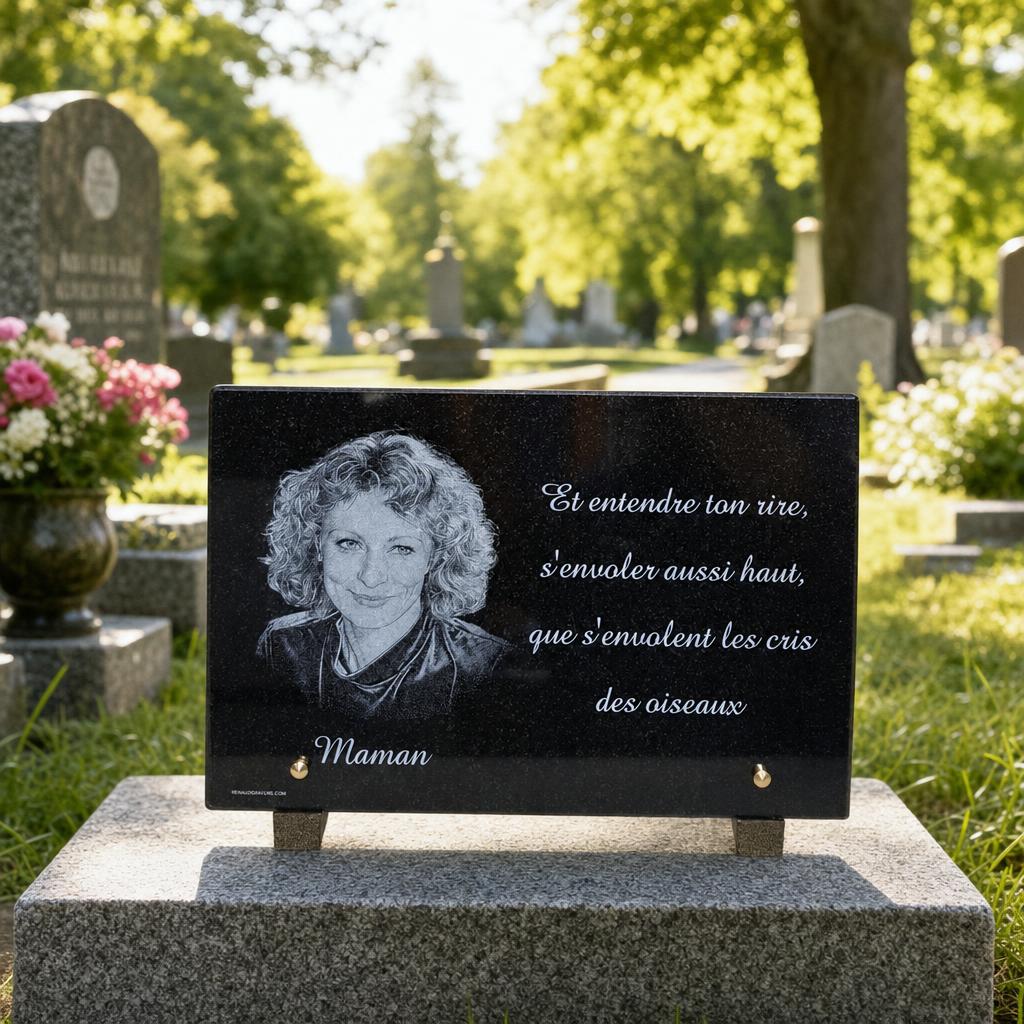Plaque funéraire personnalisée avec portrait gravé pour maman