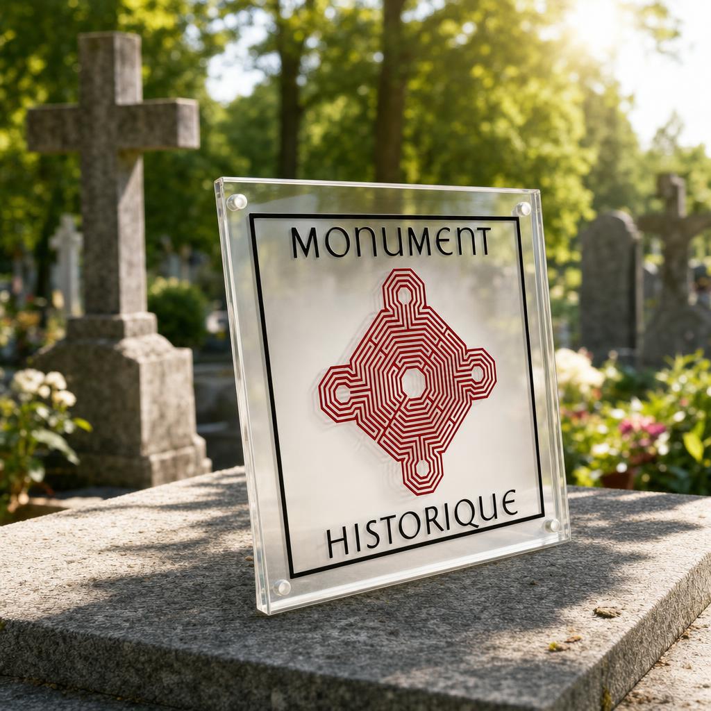 Plaque funéraire Monument Historique en plexiglas gravé
