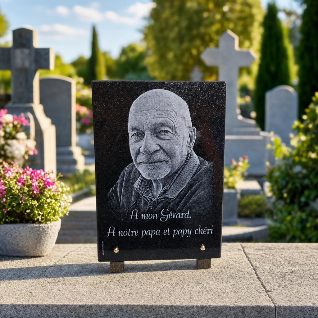 Plaque funéraire personnalisée avec portrait gravé