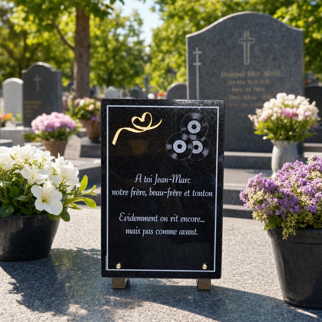 Plaque funéraire personnalisée pour un hommage musical