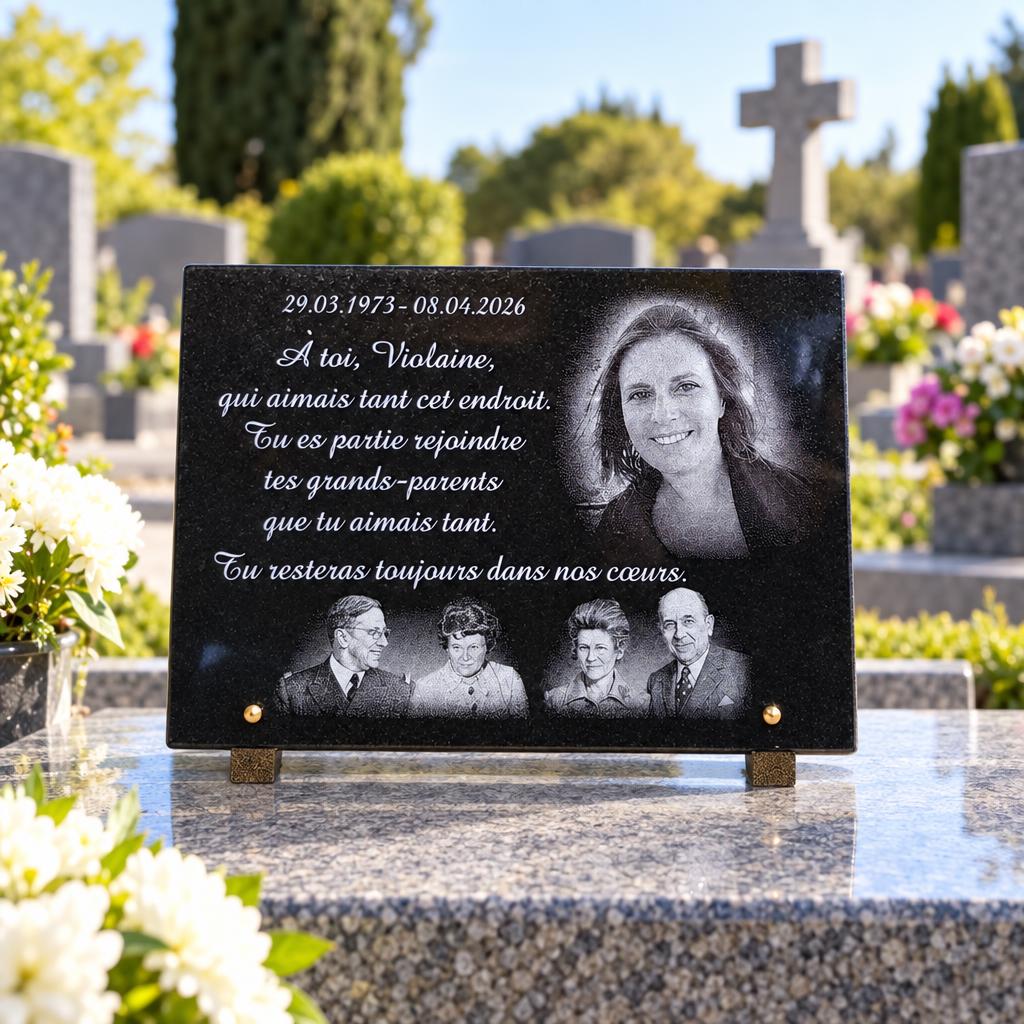 Plaque funéraire personnalisée en hommage à Violaine