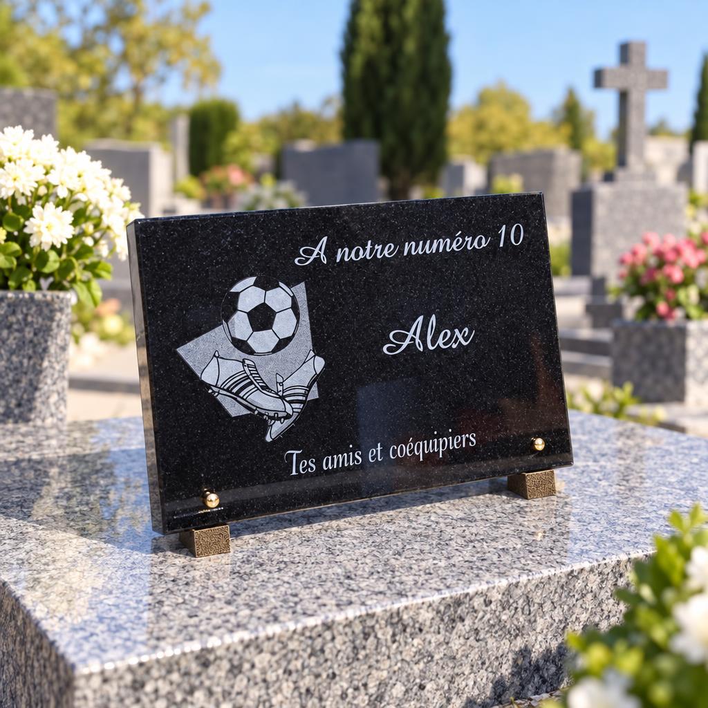 Plaque funéraire de football en hommage à Alex