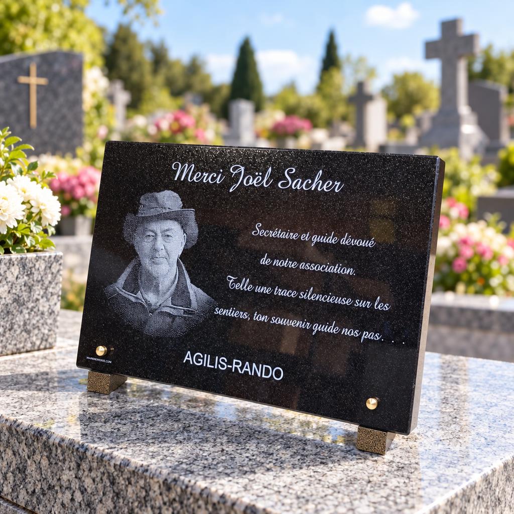 Plaque funéraire en hommage à Joël Sacher