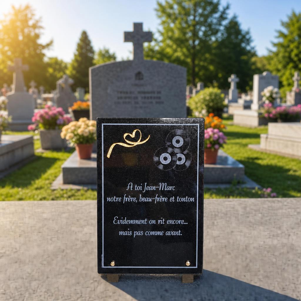 Plaque funéraire personnalisée avec gravure musicale