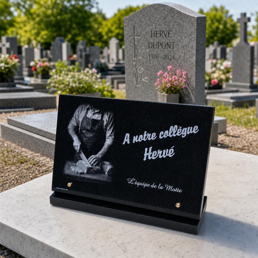 Plaque funéraire personnalisée pour un collègue