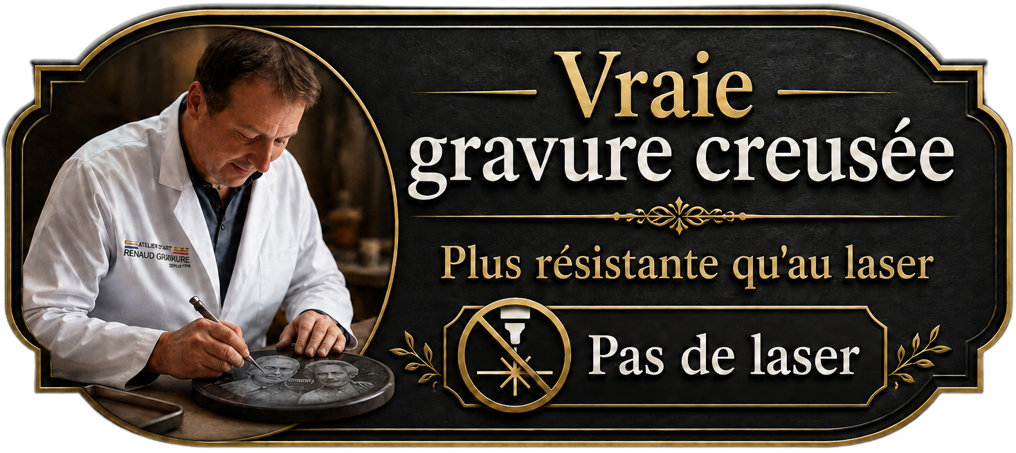 Vraie gravure creusee, pas de laser
