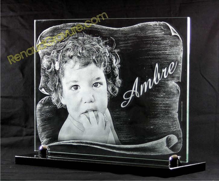 Plaque mortuaire en verre avec photo