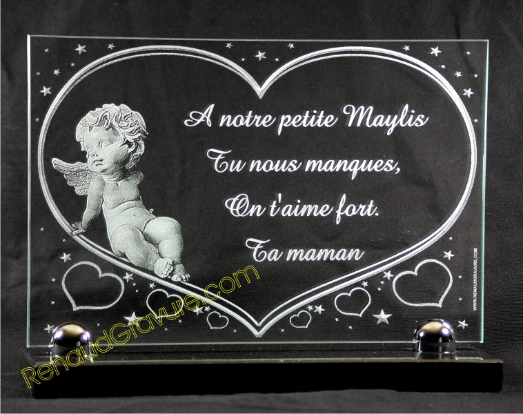 Plaque décès coeur ange