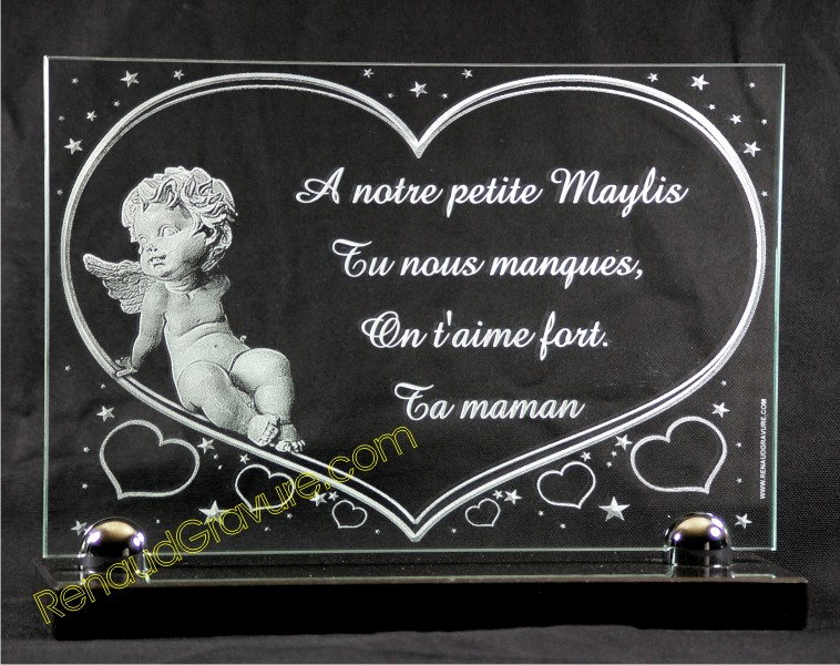 plaque funeraire cœur ange