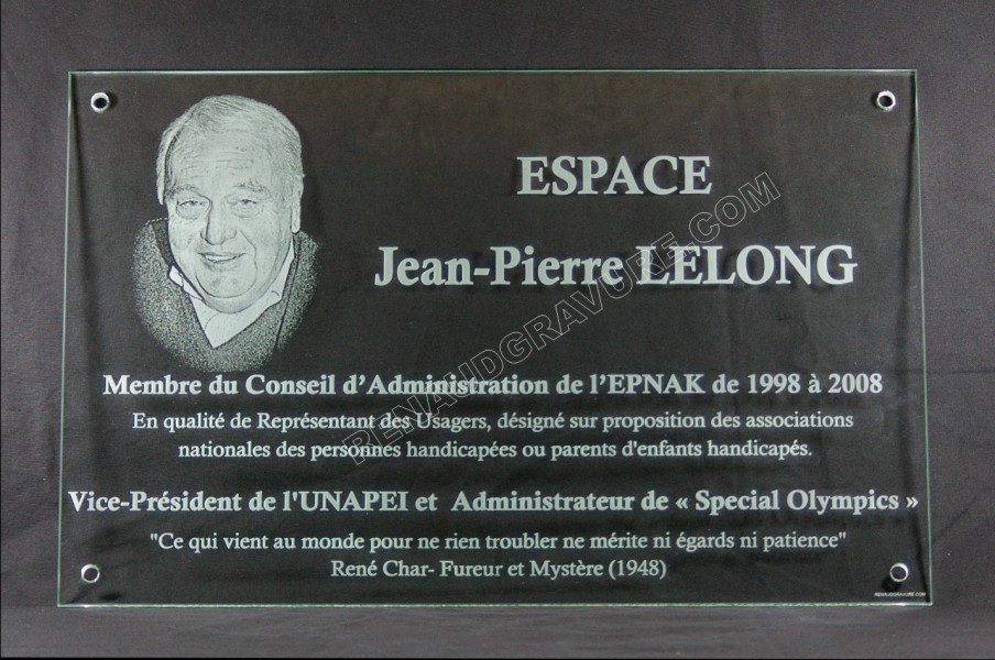 Plaque mortuaire en verre avec  photo