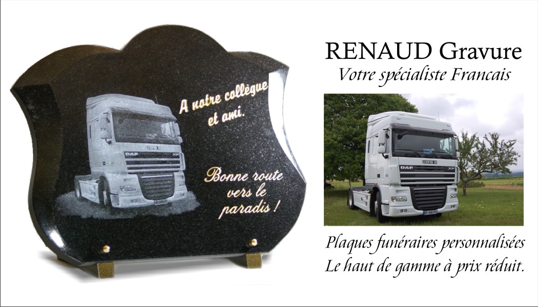 Plaque funèbre pour la tombe d'un routier ou camionneur