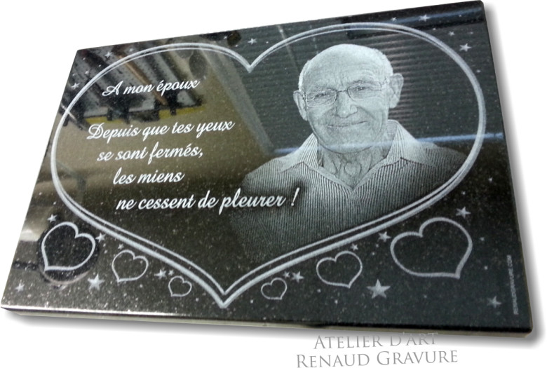 Photo sur plaque funéraire coeur