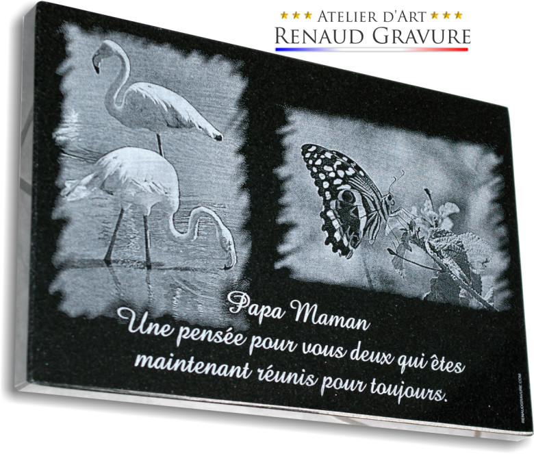 oiseau, flamant rose sur une plaque de tombe