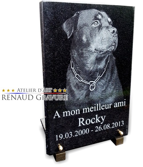 Plaque funéraire avec gros chien