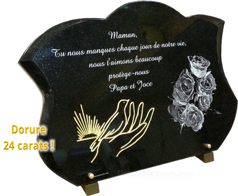 Plaque funéraire colombe, main et rayons de soleil