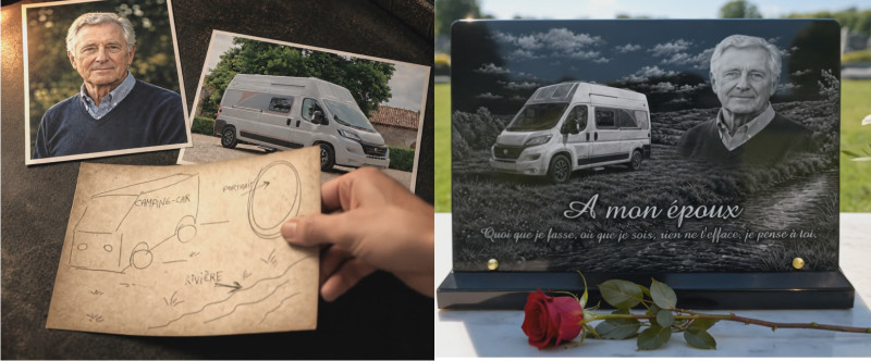 Photo et croquis fournis pour réaliser une plaque funéraire avec photo